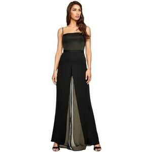Tadashi ✘ Seaton Wide Leg Double Layered Crepe Chiffon Panel Dress Pant Black, 2